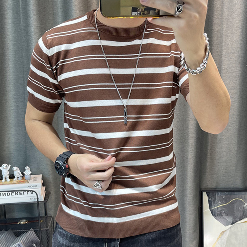 Men's T-Shirts Patchwork Color Slim Fit Knitted T Shirt Men O-Neck Stretched Tee Shirt Homme Streetwear Fashion Spring Men Casual T-Shirt 230425