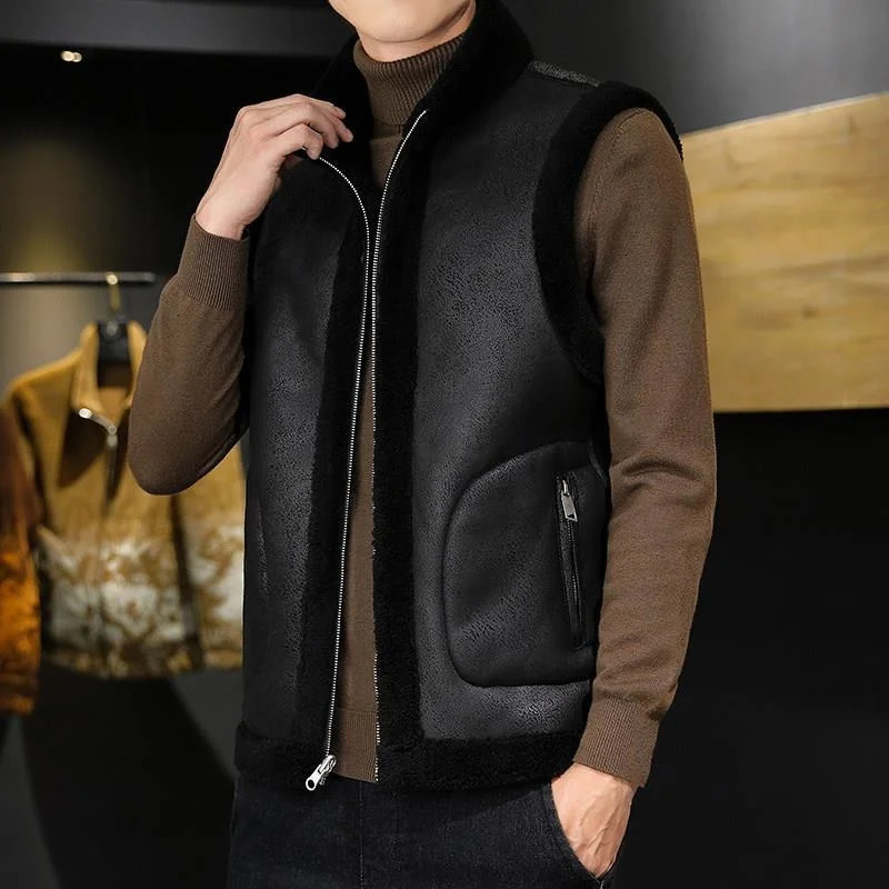 Men s Vests Men Fashion Casual Thicken Gilets Winter Lamb Wool Coat Warm Vest Male Jacket Can Be Worn On Both Sides Sleeveless Waistcoat 231208