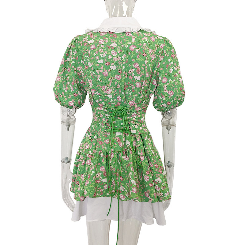 Casual Dresses Fandy Lokar Summer Printed Women Fashion Slim Mini Dress Elegant Prairie Chic Puff Sleeve Female Ladies 230424
