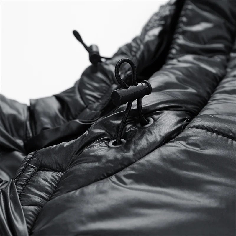 Men's Down Parkas 2023 Bright Leather Men Thicken Warm Winter Jacket Casual Parka Outwear Autumn Waterproof Stand Collar Hooded Coat Clothing y23