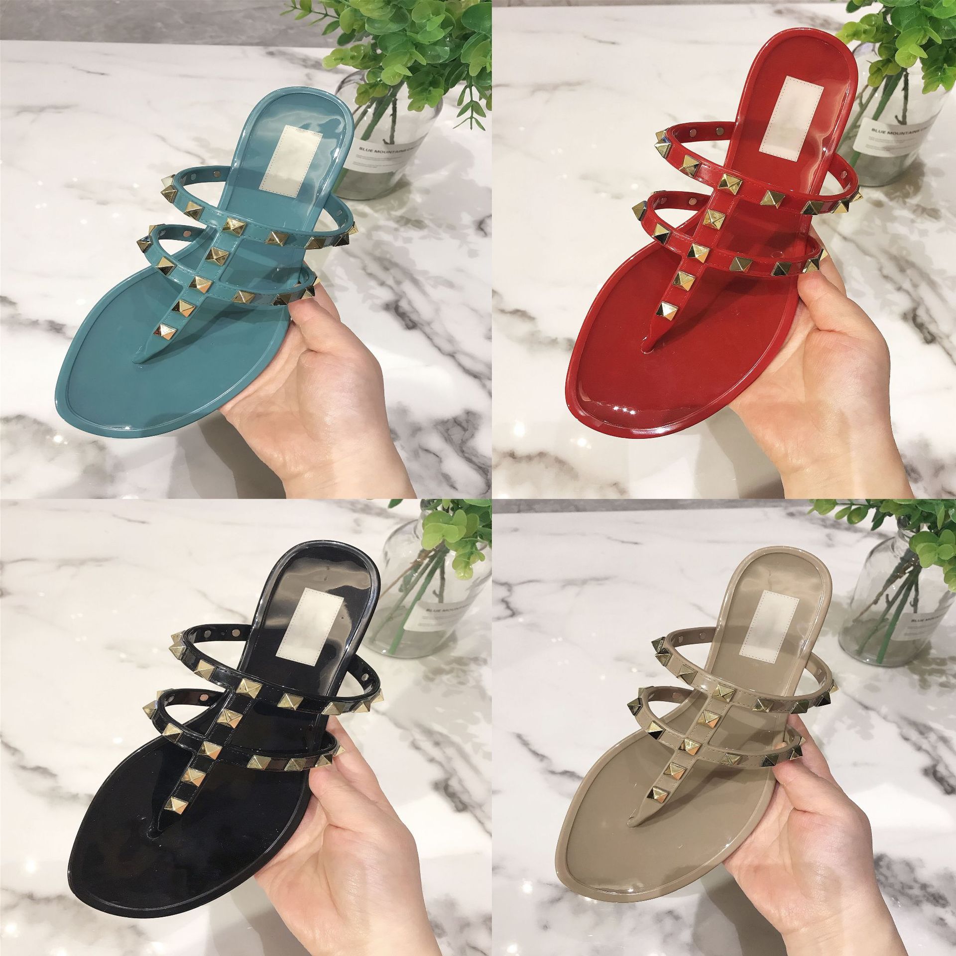 Summer New Double Strap Rivet Flat Slippers Beach Non-Slip PVC Gel Shoes Vacation Flat Heel Women's Shoes
Summer New Double Strap Rivet Flat Slippers Beach Non-Slip PVC Gel Shoes Vacation Flat Heel Women's Shoes