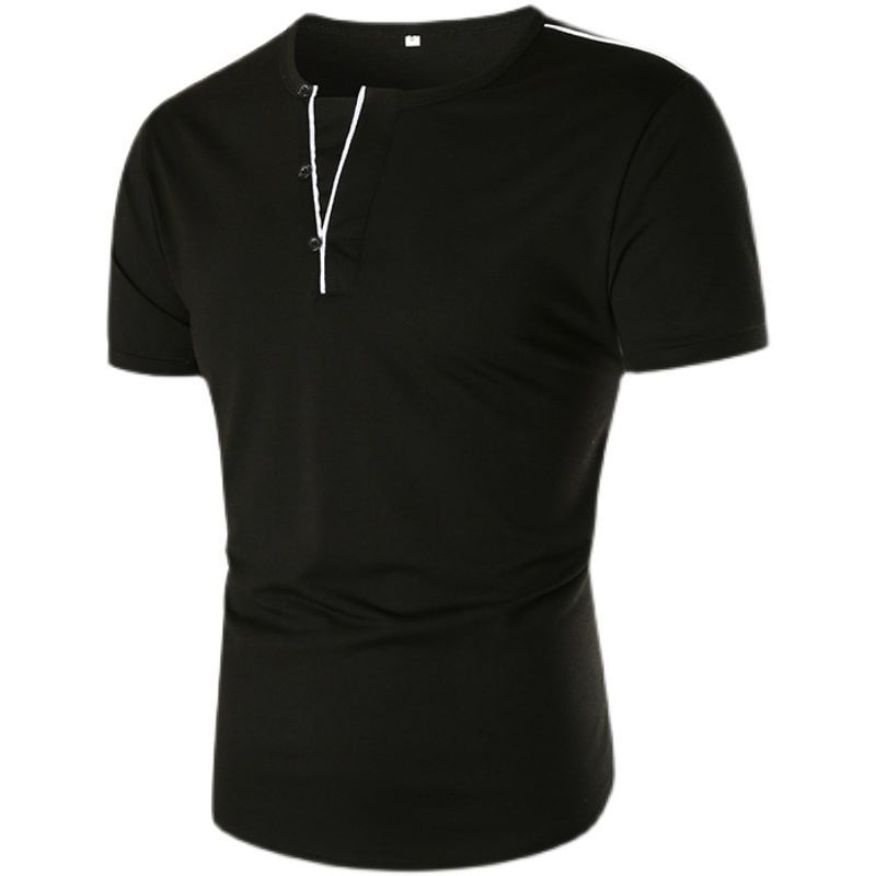 Men's T-Shirts Summer Men Casual Solid Color False V Collar Button Decorative T-shirt 230425