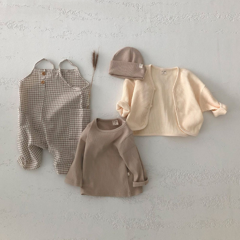 Rompers Spring Autumn Baby Boy Romper Set Solid Color T Shirt Baby Sleeveless Jumpsuit Girls Cute Plaid Jumpsuit Children Clothing 230425