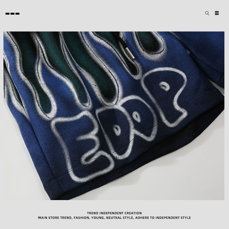 Men's Shorts Men's Summer Shorts Street Clothing Men's Y2k Shorts Tie Dye Flame Casual Shorts Men's Fashion Hip Hop Loose Five Poi