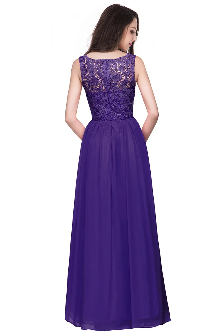 Elegant Lace Bridesmaid Dresses Jewel Sleeveless Plus Size Sheer Back Zipper Chiffon Cheap Formal Maid of Honor Gown CPS463