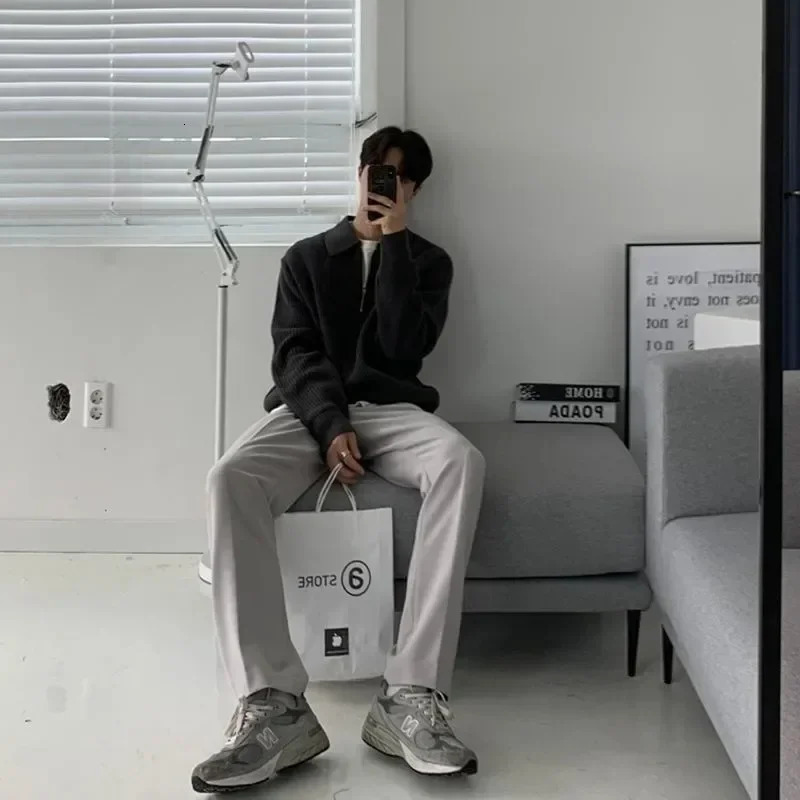 Men's Sweaters Men Lapel Sweater Autumn Winter Warm Casual Knit Pullover Tops Fashion Loose Zipper Long Sleeve Polo Male Jumper Clothes 231124