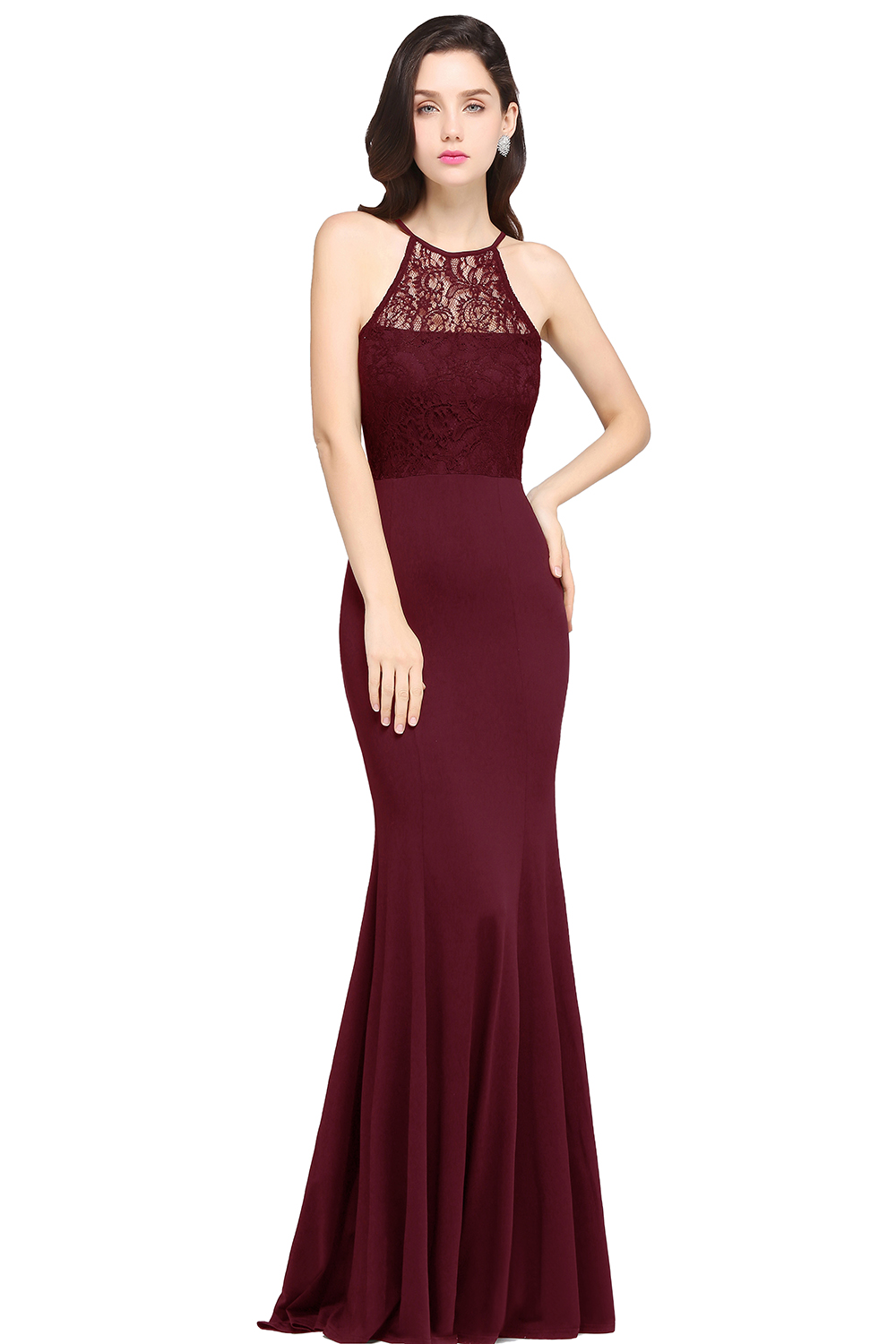 Evening Dresses Elegant A E Jewel Neck Sleeveless Long Halter Lace Trumpet/Mermaid Chiffon Skirt Prom Party Gowns Bridesmaid Wears Cps617
