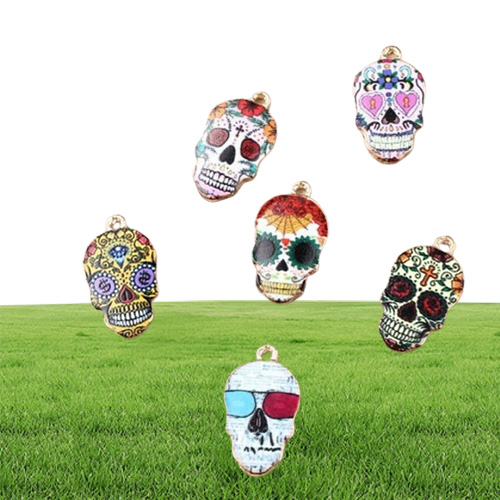 100 PCSLot Skull Charms Skeleton Pendants Diy Jewelry Accessories In Gold Metal 7 different colors