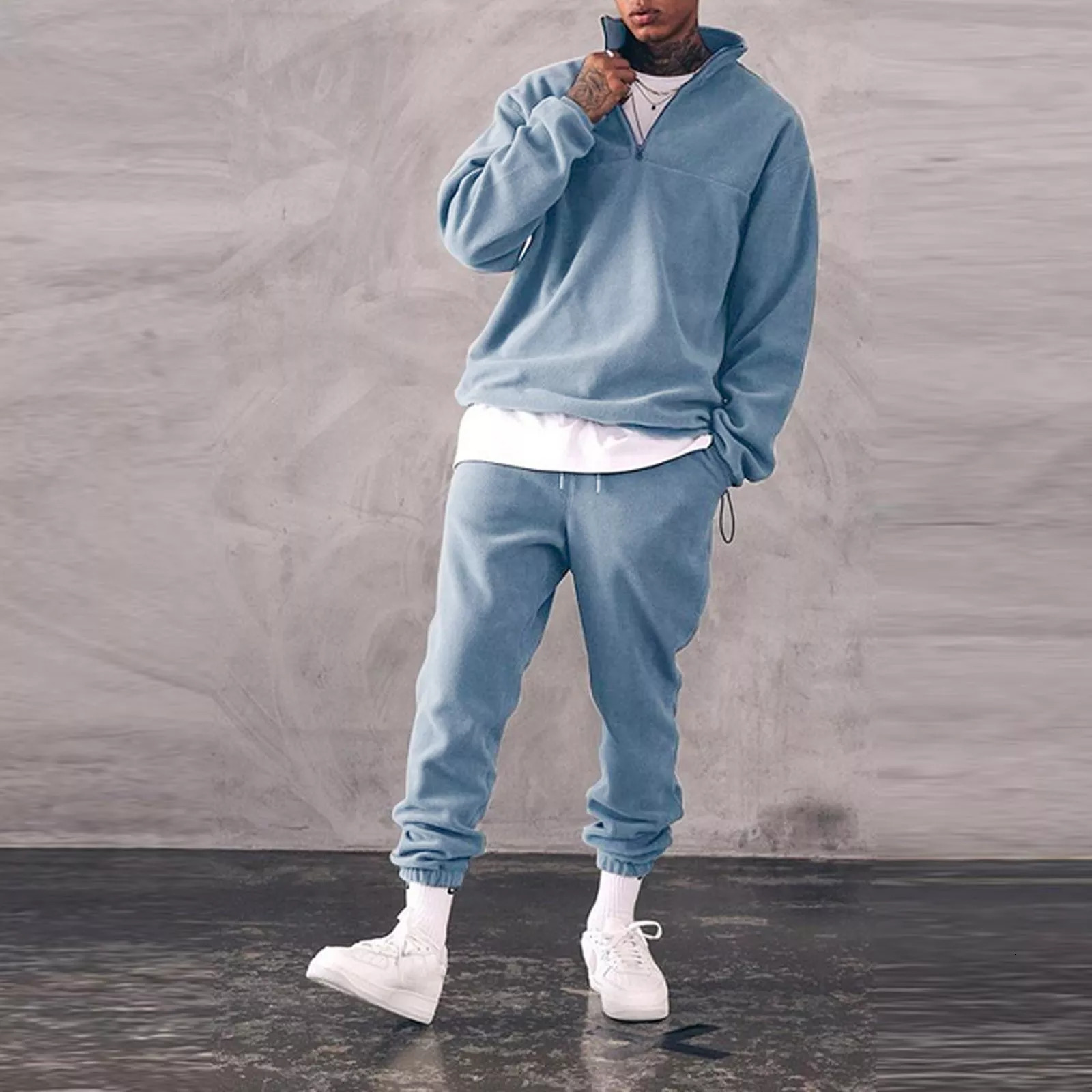 Men's Tracksuits Set Men Winter Warm Fashion Men's Jogger Tracksuit Solid Stand Collar Sweatshirt Casual 2 Pieces Sports Suits 230425