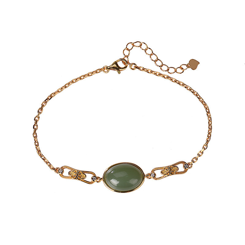 Beaded 925 sterling silver gold plated natural Hetian gray jade bracelet vintage personality hollow out Ruyi ladies Bracelet 230424