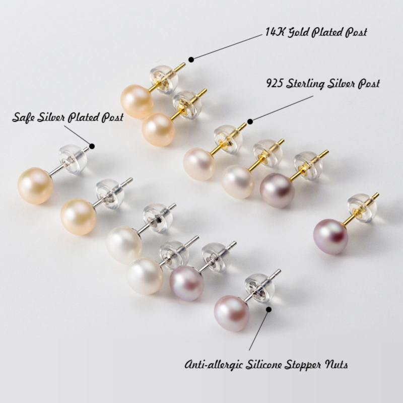 Popular Sterling Silver Fresh Water Pearl Stud Earrings Jewelry for Women Gift