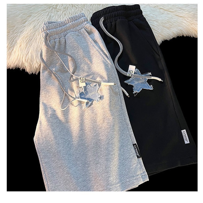 Men's Shorts Summer Star Male and Female Couple Embroidered Shorts Same Y2K Retro Harajuku Style Straight Tube Loose Fit Sports Casual Shorts 230