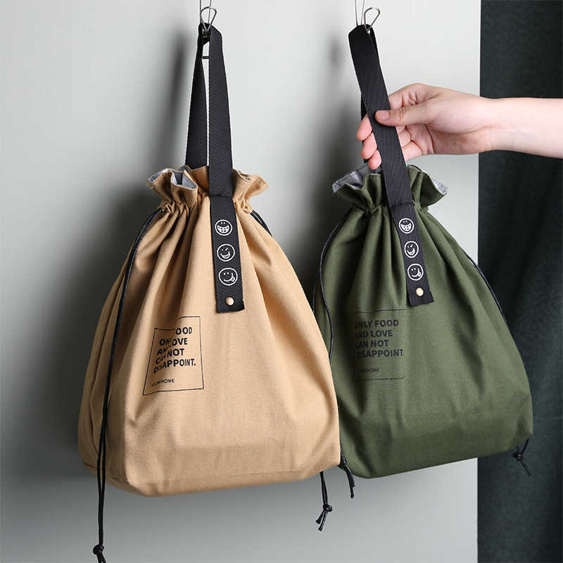 Ice Packs/Isothermic Bags Lunch Bag Canvas Drawstring Thermal Insulation and Cold Storage High Capacity Camping Student Office Worker J230425