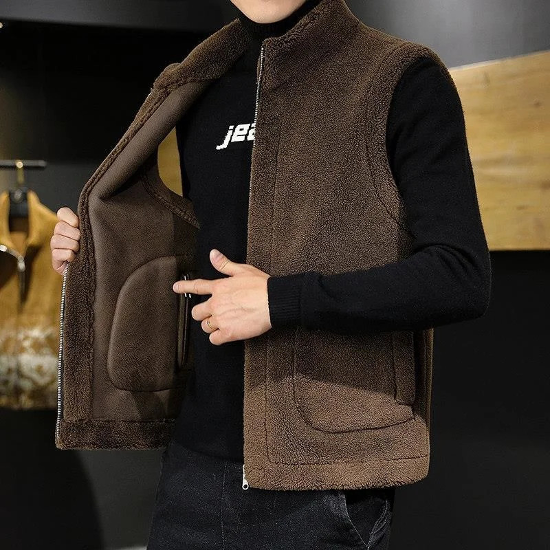 Men s Vests Men Fashion Casual Thicken Gilets Winter Lamb Wool Coat Warm Vest Male Jacket Can Be Worn On Both Sides Sleeveless Waistcoat 231208