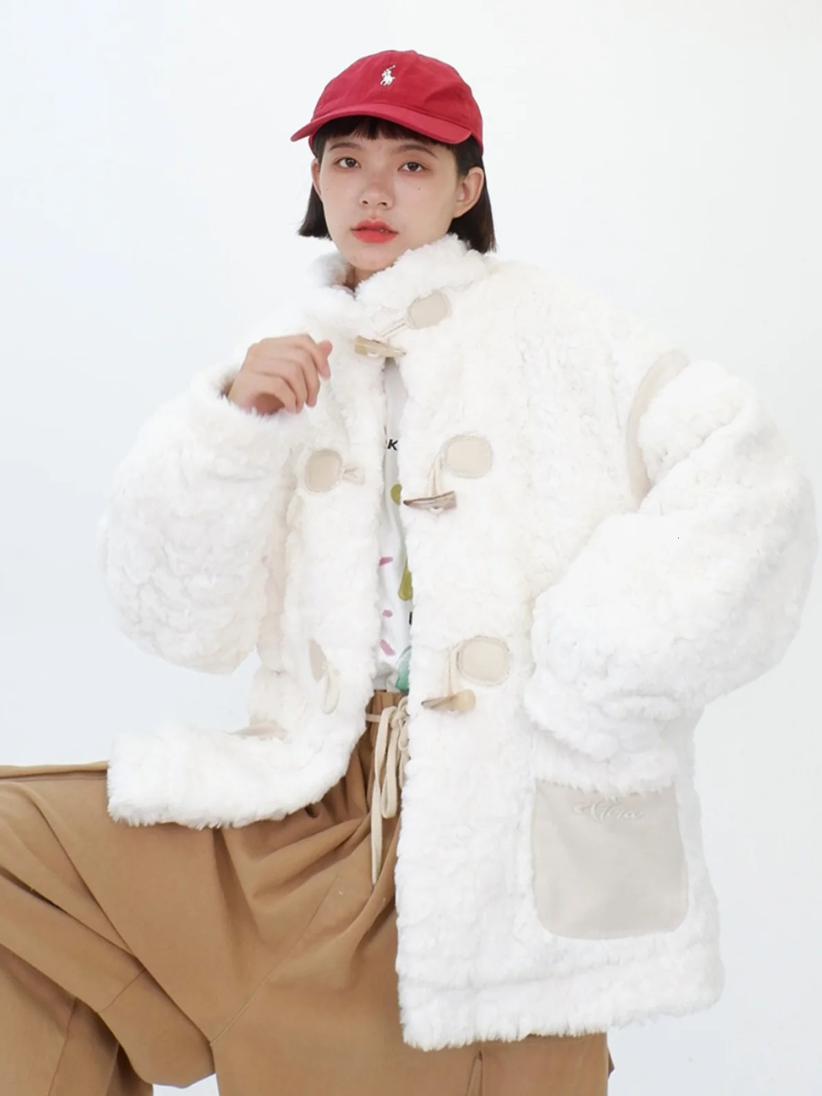 Women's Down Parkas Soft Glutinous Cow Horn Button Lamb Wool Cotton Coat for 2023 Winter Loose bf Lazy Style Thickened Jackets 231124