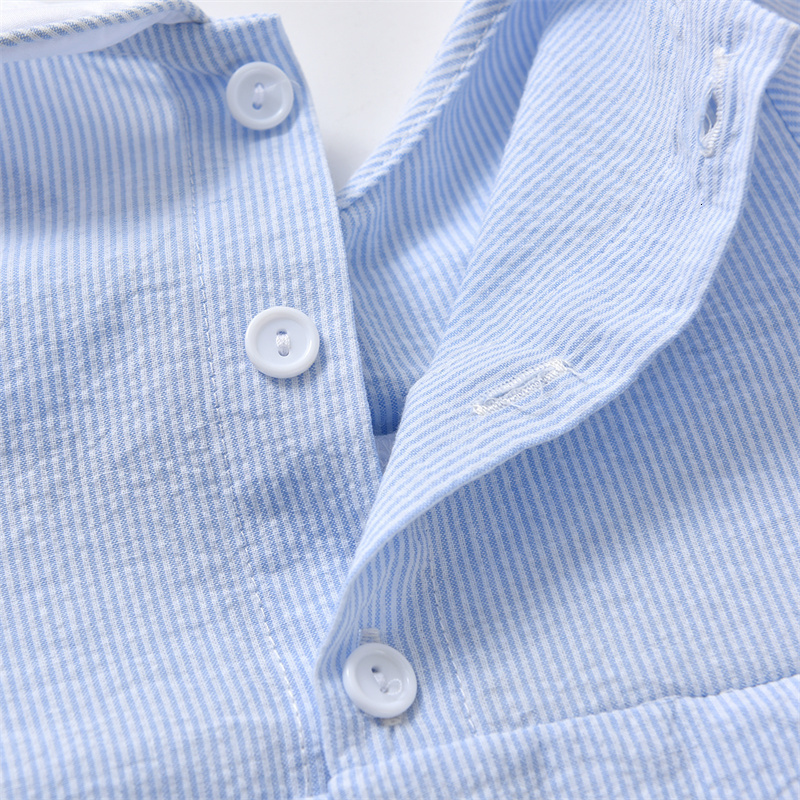 Rompers Baby Boy Smocked Blue Romper Children Embroidered Car Jumpsuit Peter Pan Collar Spanish Boutique Baby Boy Romper Clothes 230425