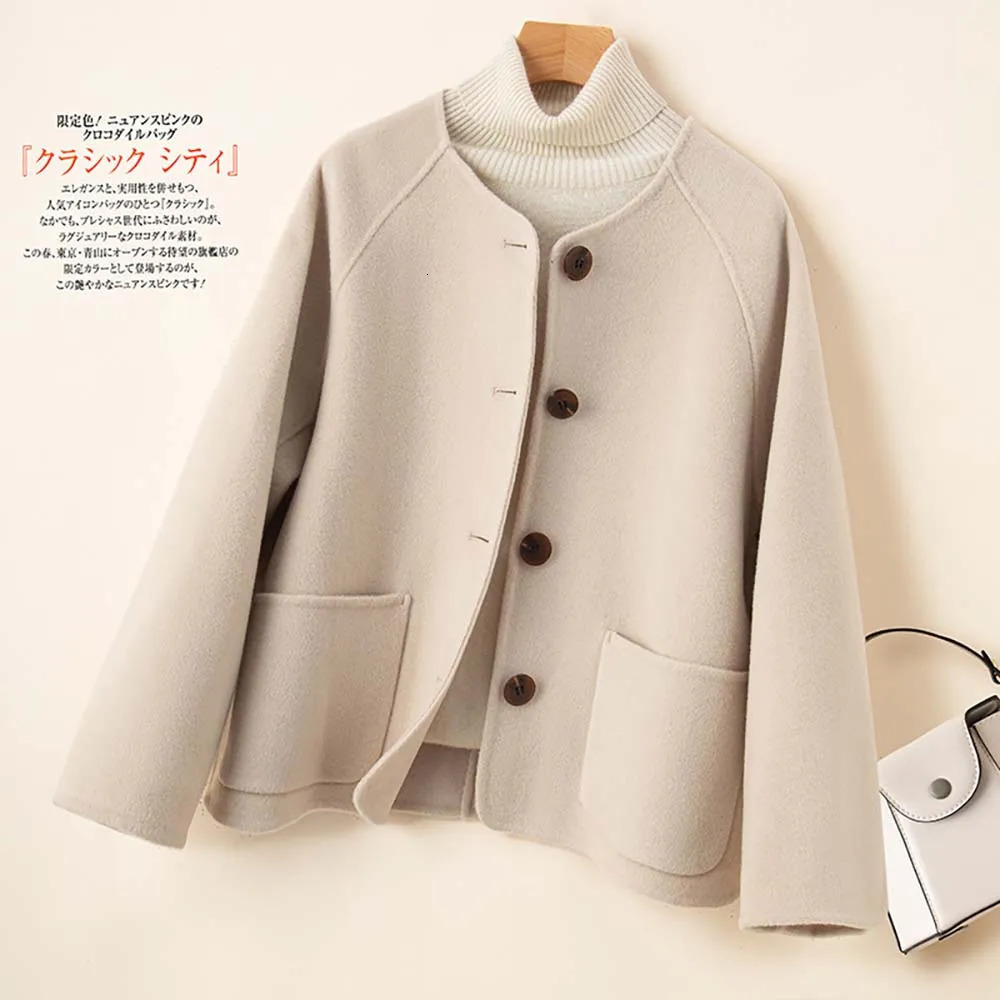 Women's Wool Blends 100 Coat Handmade DoubleSided Cloth Chic Short Button Heavy High Street Elegant Top Factory Ladies 231124