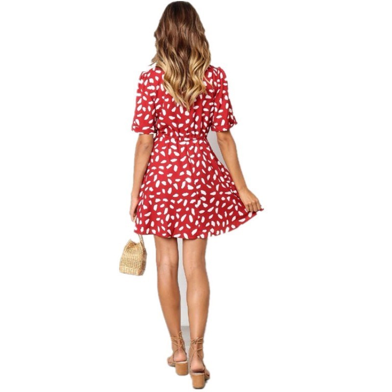 Casual Dresses White Sand Spot Mini Summer Dresses Women V Neck Casual Beach Sundress Sexy Botton Wrap Bodycon Dress Female 230425