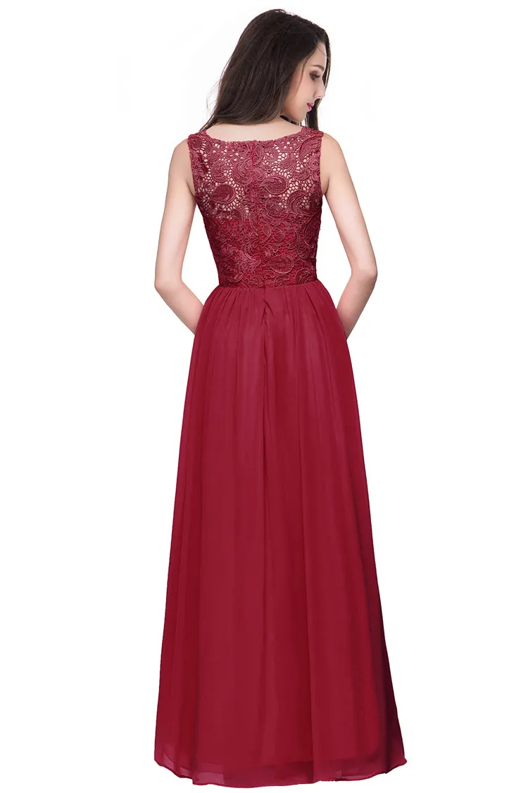 Elegant Lace Bridesmaid Dresses Jewel Sleeveless Plus Size Sheer Back Zipper Chiffon Cheap Formal Maid of Honor Gown CPS463