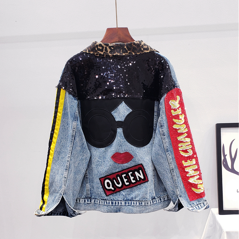 Women's Jackets Sequin Loose Denim Jacket Girls High School Party Jeans Coats Women's Women's Nightclub Coat Chaqueta Mujer 230425
