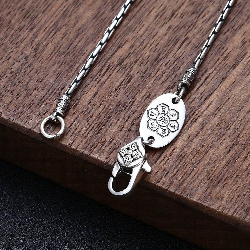 Pendant Necklaces 1.5MM BOCAI 100% Real S925 Pure Silver Jewelry Retro Thai Trendy Personality Vajra Buckle Bamboo Necklace Men and Women 230425