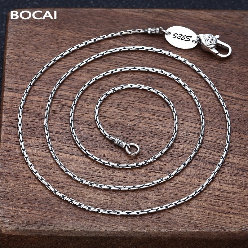 Pendant Necklaces 1.5MM BOCAI 100% Real S925 Pure Silver Jewelry Retro Thai Trendy Personality Vajra Buckle Bamboo Necklace Men and Women 230425