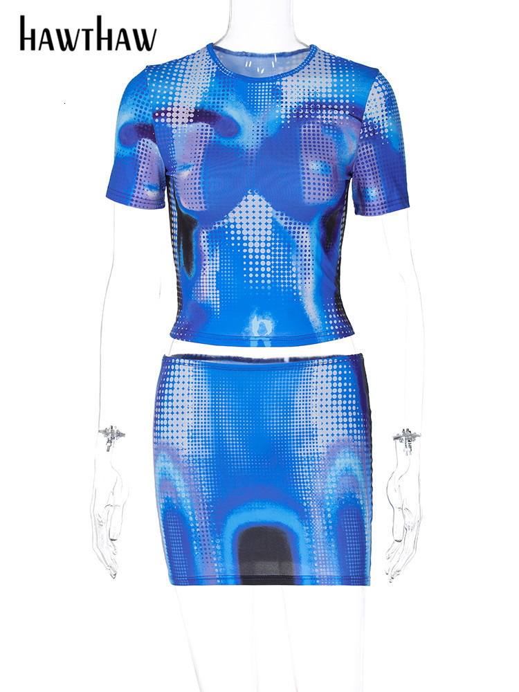 Two Piece Dress Hawthaw Women Short Sleeve Crop Tops T Shirts Mini Skirt Sets Outfits Summer Fall Wholesale Items For Business 230425