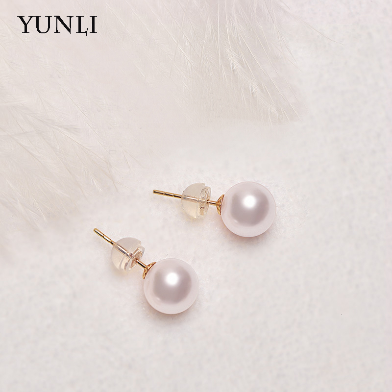Stud YUNLI Real 18K Gold Natural Freshwater Pearl Stud Earrings Pure AU750 Gold Earring Pins for Women Fine Jewelry Gift EA015 230425