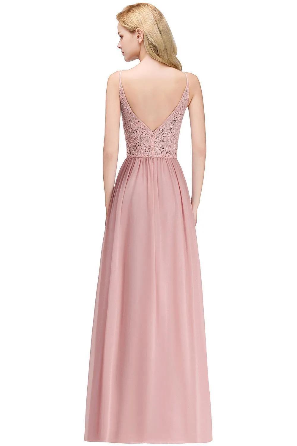 Designer Long Maxi Prom Sleeveless Halter Neckline Chiffon Skirt With Lace Bodice Illusion V-Back Formal Evening Party Gowns Bridesmaid Dress Cps1069 