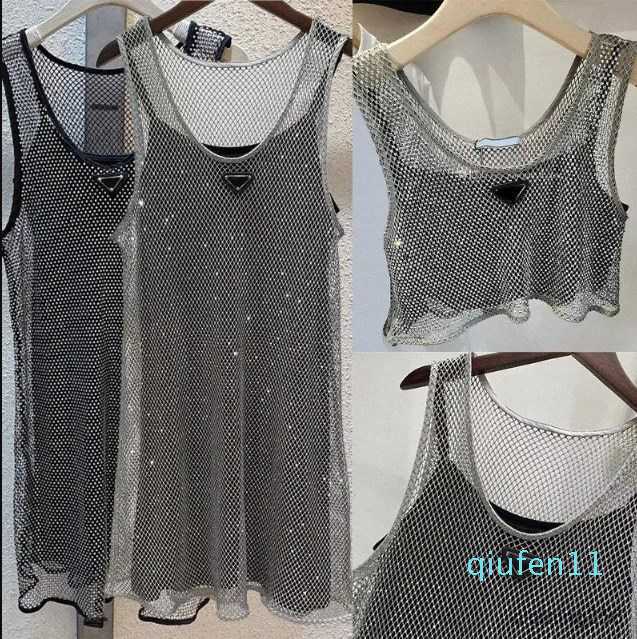 Fashion-Sleeveless Womens Dress Hollowed Black Satin Sling Dress Rhinestone Shiny Hollow Vest Dresses 2pcs Set Denim Bra Tops Size S-L