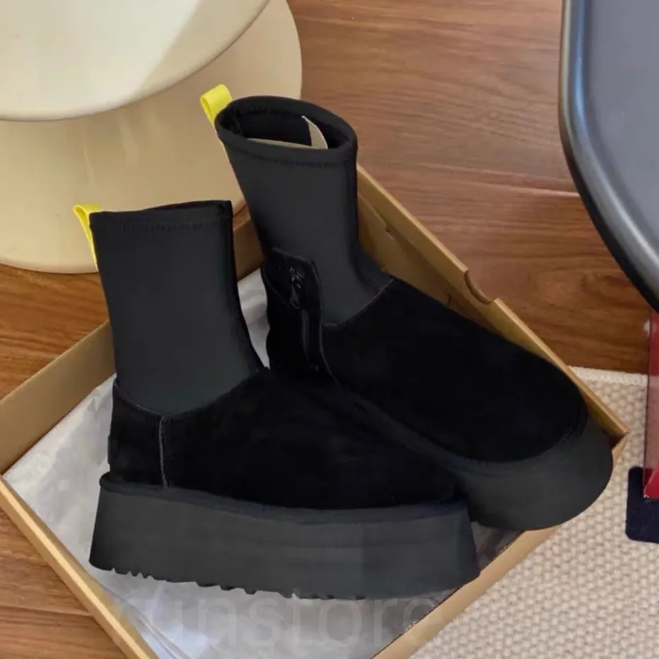 New Snow Boot W Classic Dipper slippers ultra mini boots platform shoes Chestnut Fur Slides Sheepskin Shearling Women Winter Shoes Ankle Socks Bo