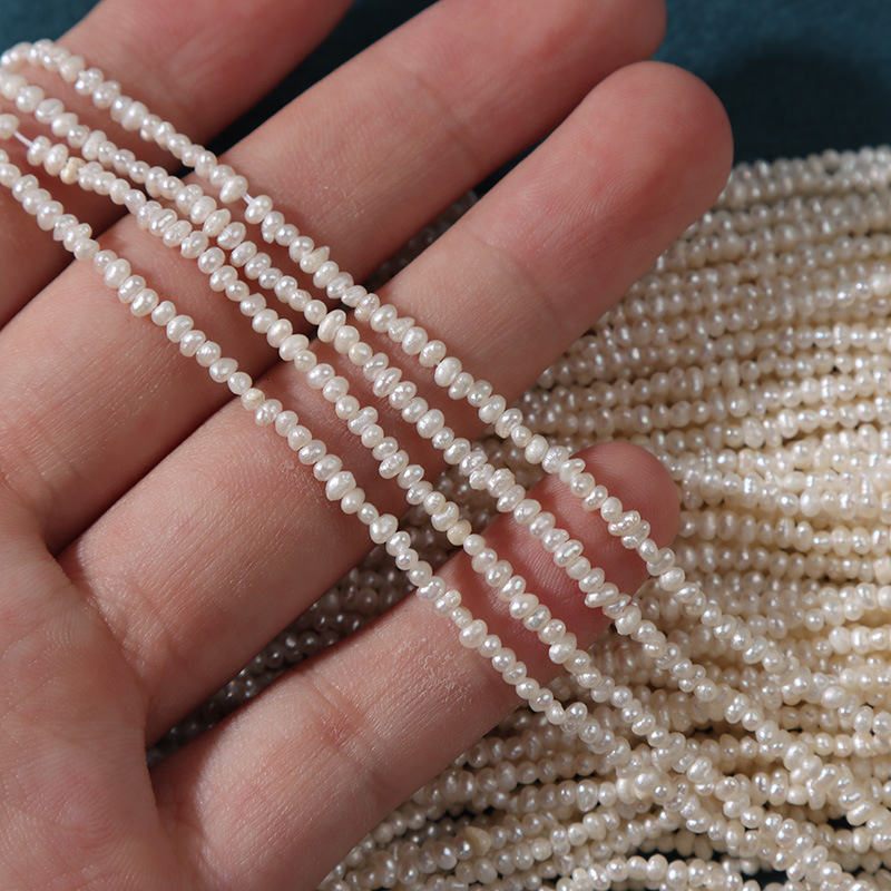 Beaded Necklaces 1.5mm Mini Ssmall Pearl Natural Freshwater Real Pearl Semifinished Jewelry Material Thin Chain DIY Ring Material 230425