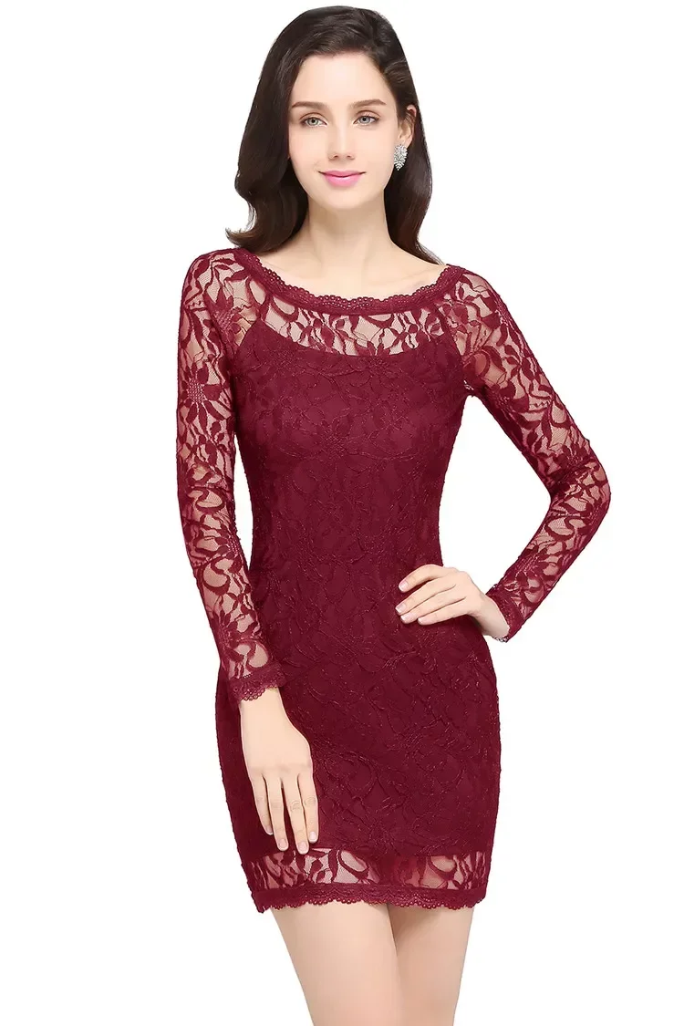 Short Lace Vintage Party Dress Cheap Sheath Long Sleeves Prom Evening Formal Gown Sexy Mini Womne Casual Club Wears Cps630