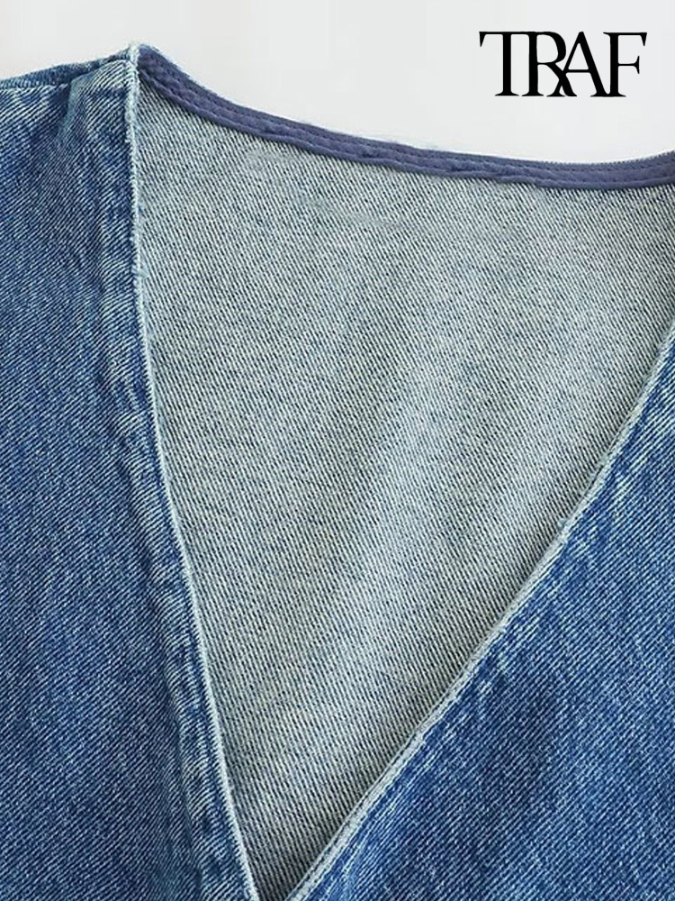 Women's Vests TRAF Women Fashion Front Button Denim Waistcoat Vintage V Neck Sleeveless Female Outerwear Chic Vest Tops 230424
