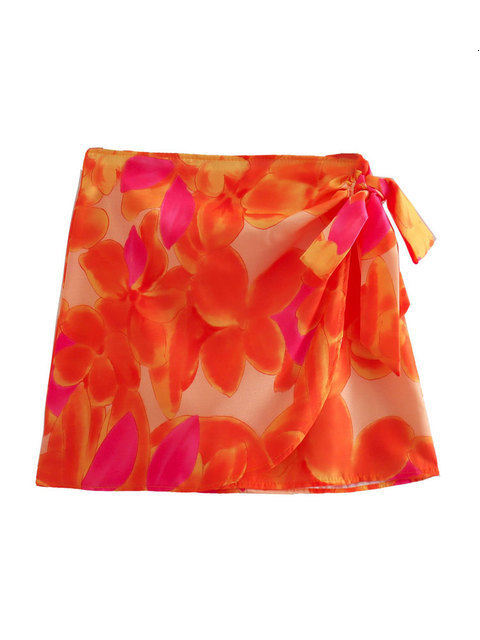 Two Piece Dress TRAF Women Fashion Front Metal Hooks Printed Bustier Tops And With Bow Tied Printed Mini Skirt Female Two Piece Sets Mujer 230424