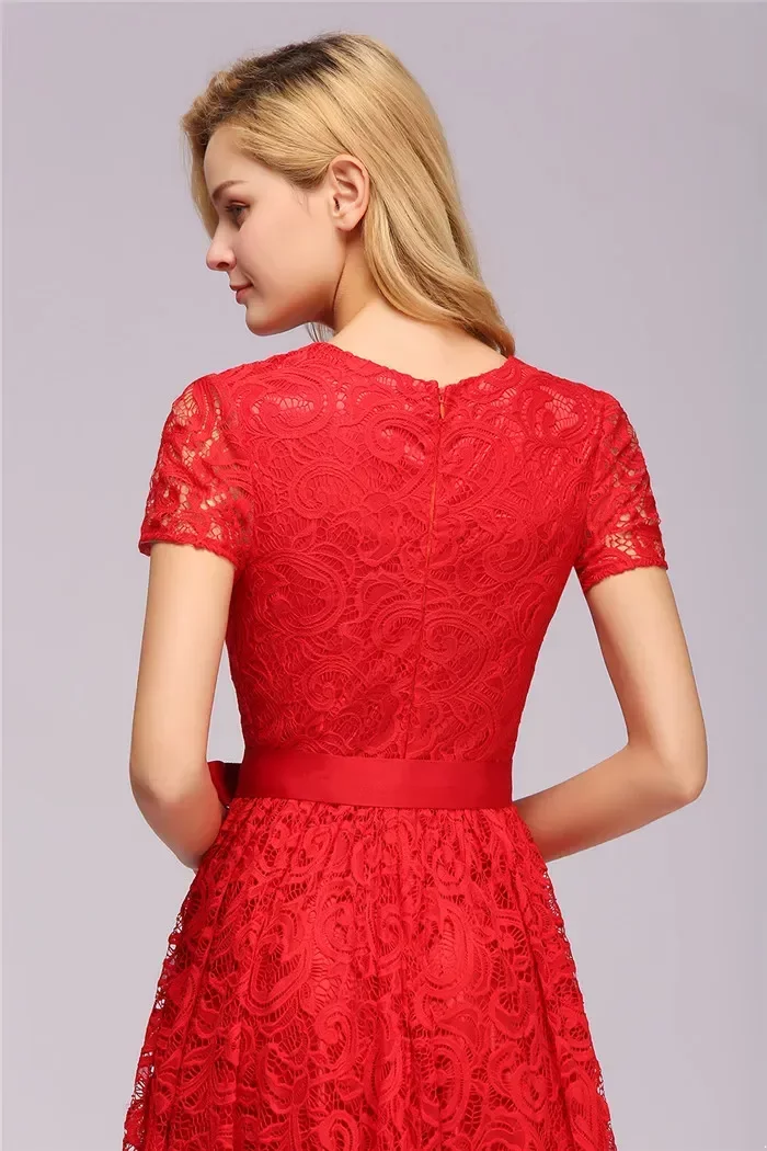 Sleeves Bridesmaid Short Evening Dresses Bury Full Lace Sash Jewel Neck Zipper Back Cheap Tail Party Gowns Designer Cps1154
