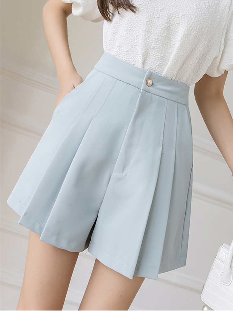 Women's Shorts Women's Shorts Folds Summer Casual Formal Shorts Big Girls High Waist Short Fashion Woman Streetwear Short Pants Black 230425