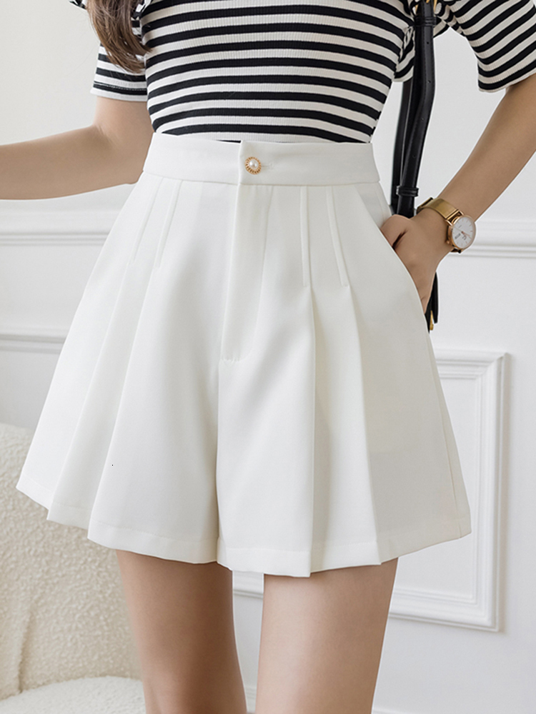 Women's Shorts Women's Shorts Folds Summer Casual Formal Shorts Big Girls High Waist Short Fashion Woman Streetwear Short Pants Black 230425