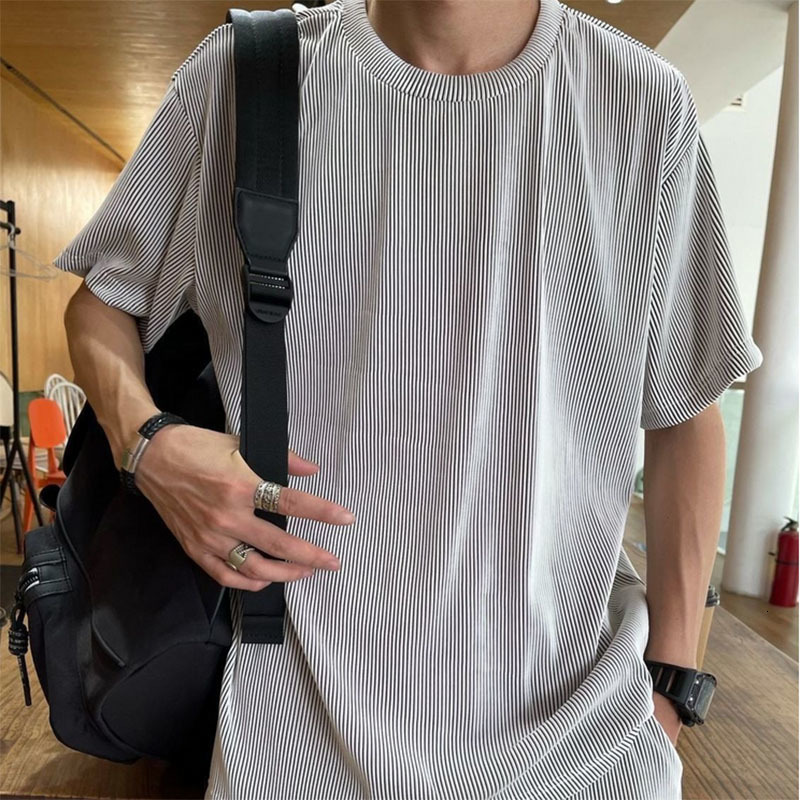 Men's Tracksuits Men's Elastic Silky Casual 2-Piece Set Straight Pleated Sports Pants Summer Thin Section Handsome Drape Suit Mens Clothing 