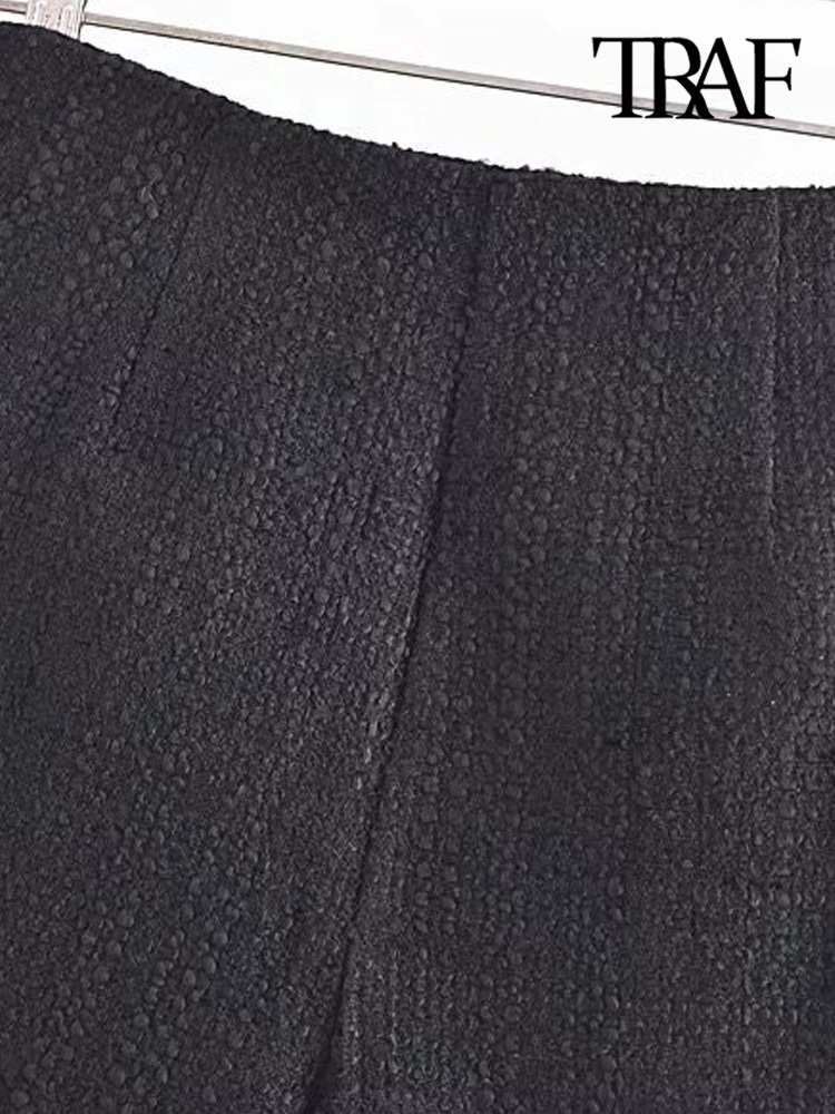 Women's Shorts TRAF Women Fashion Front Metal Buttons Tweed Shorts Vintage High Waist Side Zipper Female Short Pants Mujer 230425