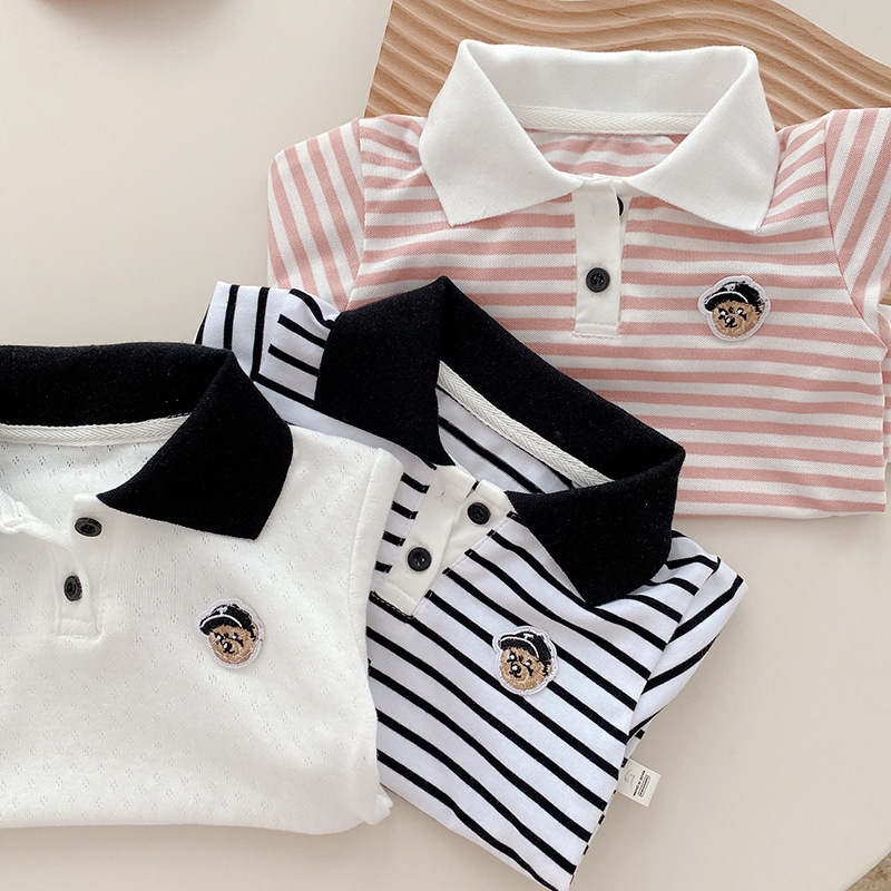 Rompers Summer born Baby Boy Clothes Short Sleeve Turn Down Collar Striped Romper Jumpsuit Outfits One-Pieces Suit 0-24M 230425