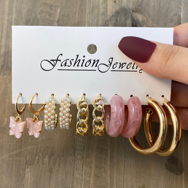 Stud Trendy Colorful Earrings Set For Women Girls Green Resin Pearl Gold Color Metal Circle Dangle Fashion 230424