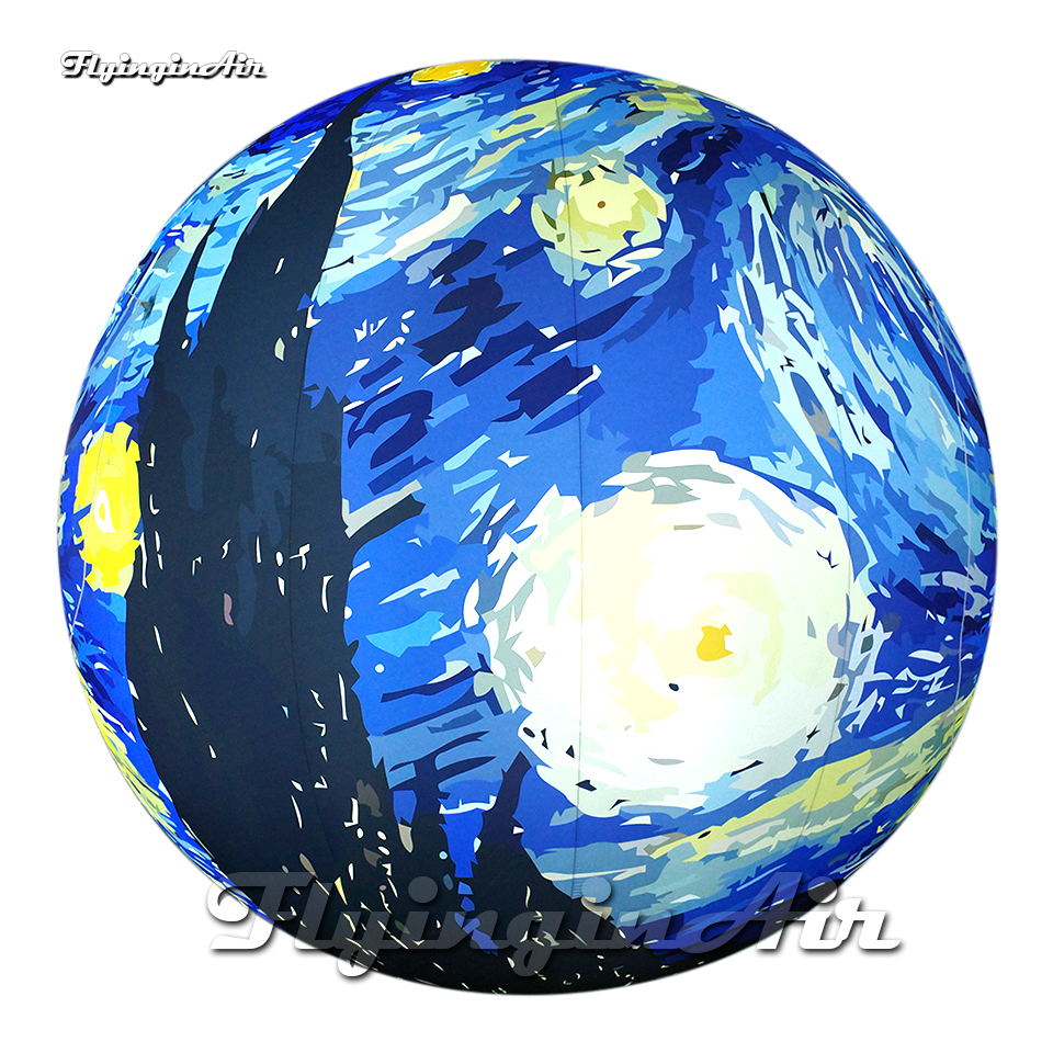 Artistic Balloon Large Hanging Inflatable Sphere Printed Ball With Van Gogh's Oil Painting of The Starry Sky For Museum Decoration