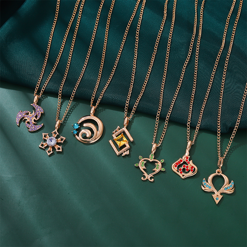 Strands Strings Game Genshin Impact Necklace Geo Cyro Dendro Electro Pyro Eye of God Element Symbol Fashion Metal Accessories Gift for Friends 230424