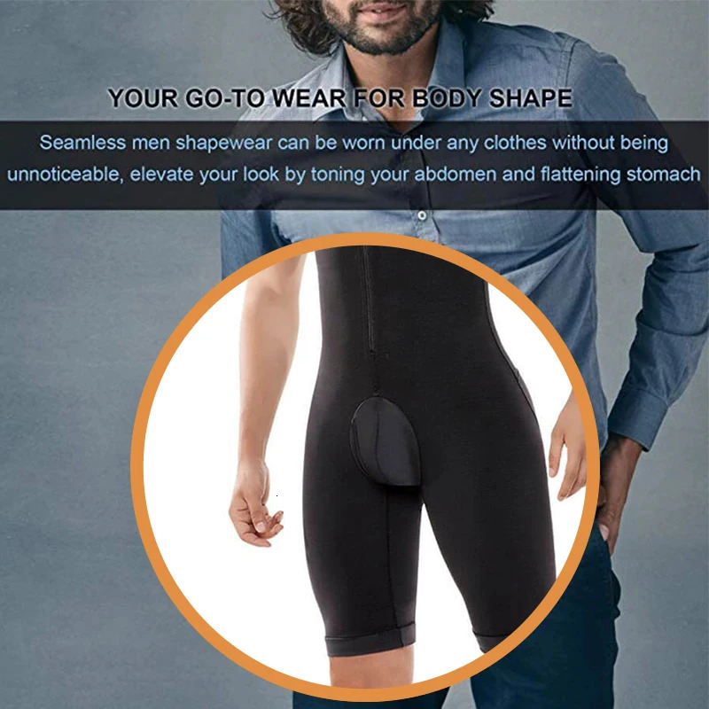 Waist Tummy Shaper Men's Shapewear Bodysuit Tummy Control Compression Slimming Full Body Shaper Workout Abs Abdomen Underwear Plus Size Open Crot