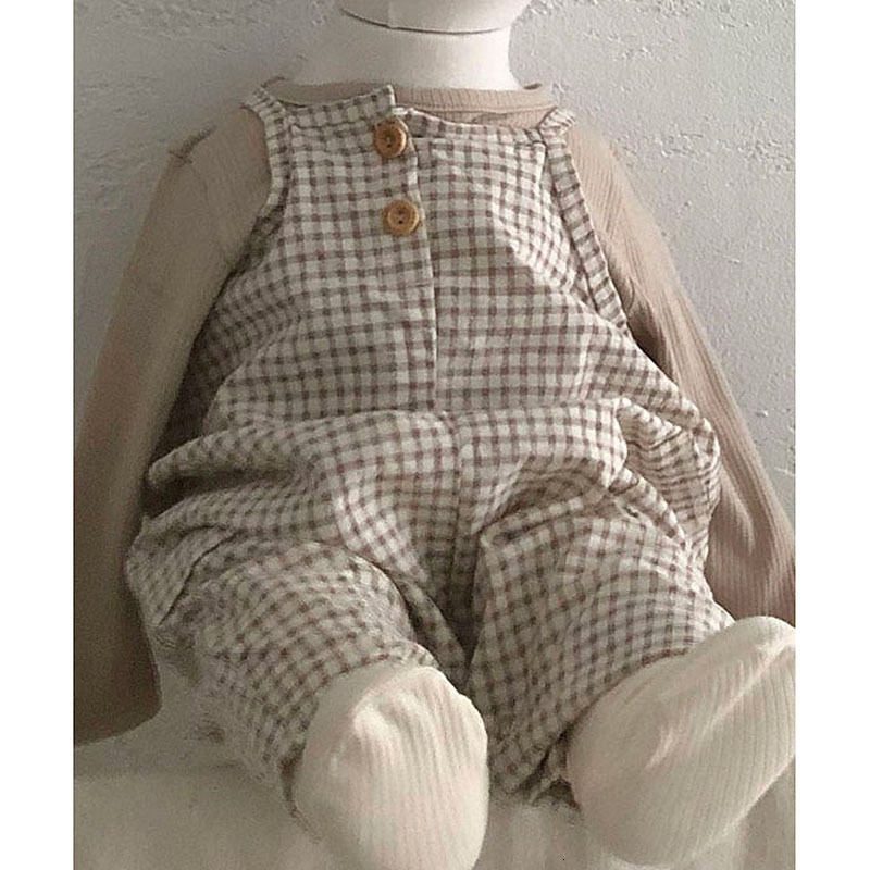 Rompers Spring Autumn Baby Boy Romper Set Solid Color T Shirt Baby Sleeveless Jumpsuit Girls Cute Plaid Jumpsuit Children Clothing 230425