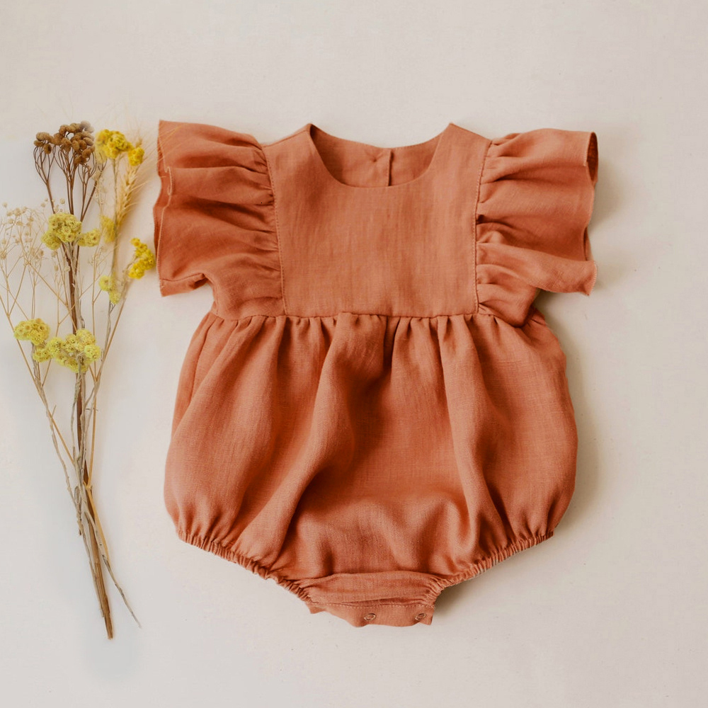 Rompers Baby Girl Clothes For 0-2Y Summer Linen Cotton born Baby Girl Short Sleeves Romper Fashion Infant Clothing 230425