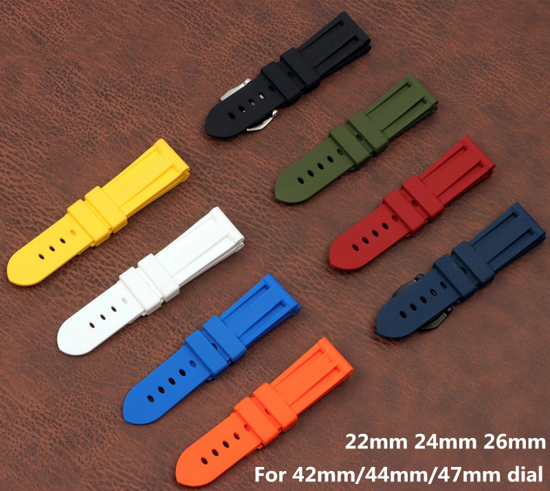 Watch Bands 22mm 24mm 26mm Black Blue Red Orange army green yellow watch band Silicone Rubber Watchband replace For Panerai Strap buckle 230425