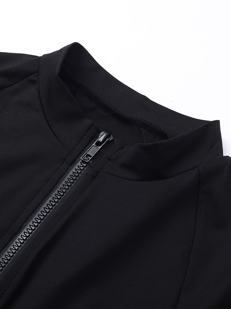 Women's Jumpsuits Rompers Black Sexy Bodysuit Fashion O-neck Full Sleeve Zipper Sports Spring High Street Dress 230425