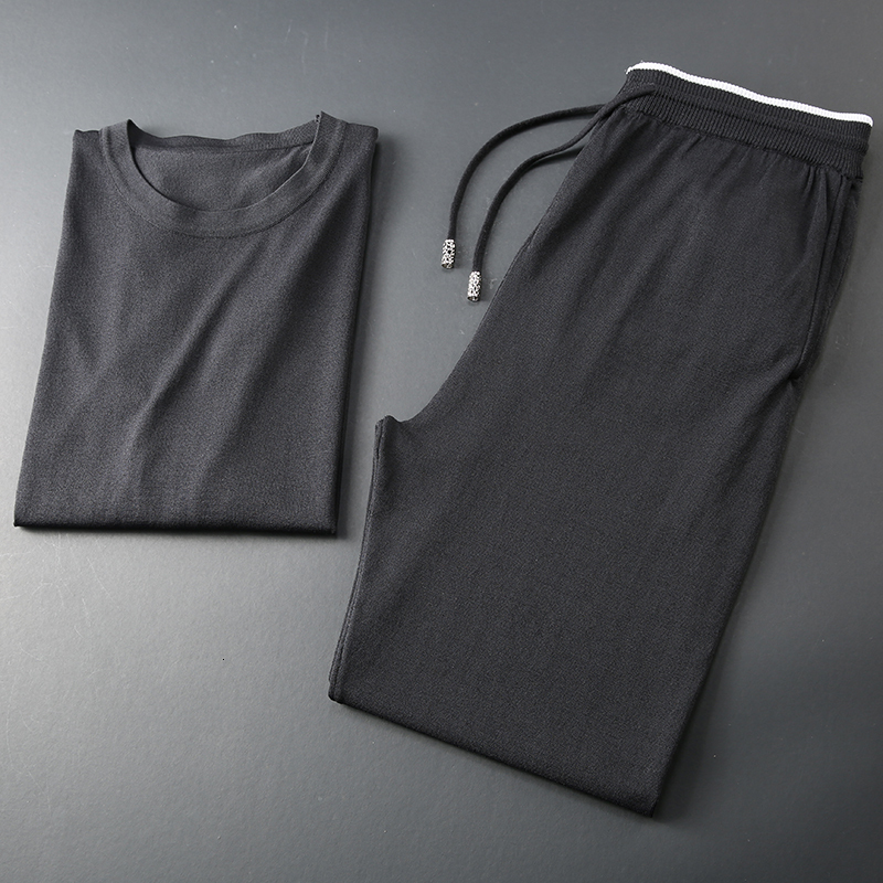 Men's Tracksuits JSBDSummer high-end knitting two-piece silk breathable fabric men casual color contrast short sleeve sports suit thin 230425